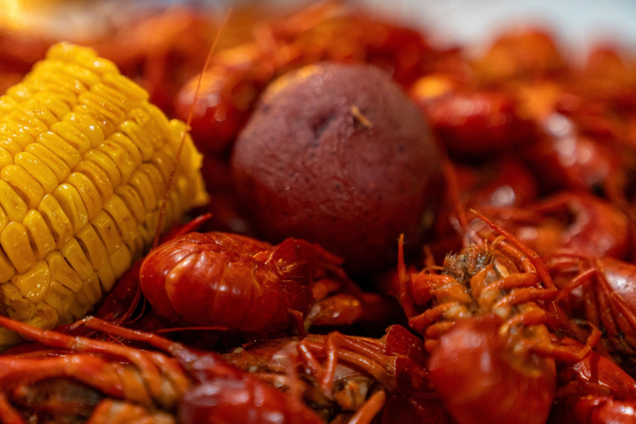 Cajun shrimp boil bag with garlic butter sauce